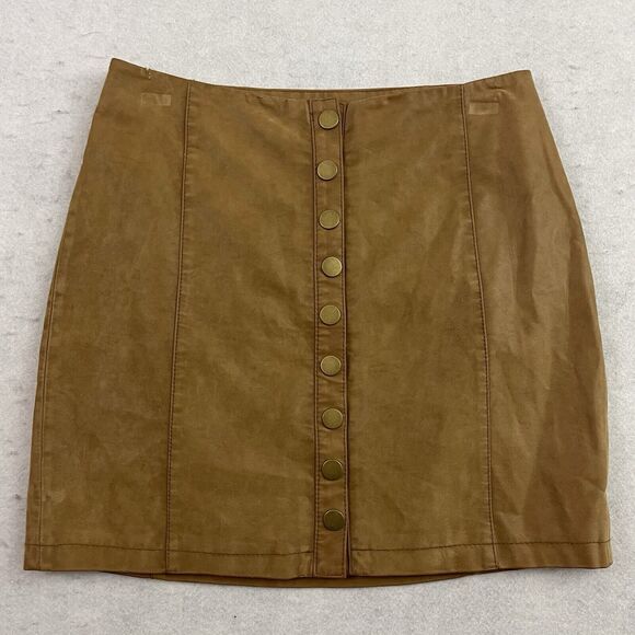 Free People Oh Snap Vegan Leather Mini Skirt Womens Size 6 Tan Brown OB527316 - Picture 7 of 12